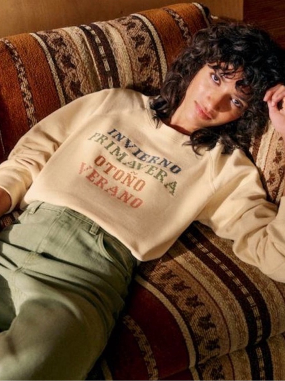 Sezane Cream Graphic Sweatshirt with Seasonal Texts